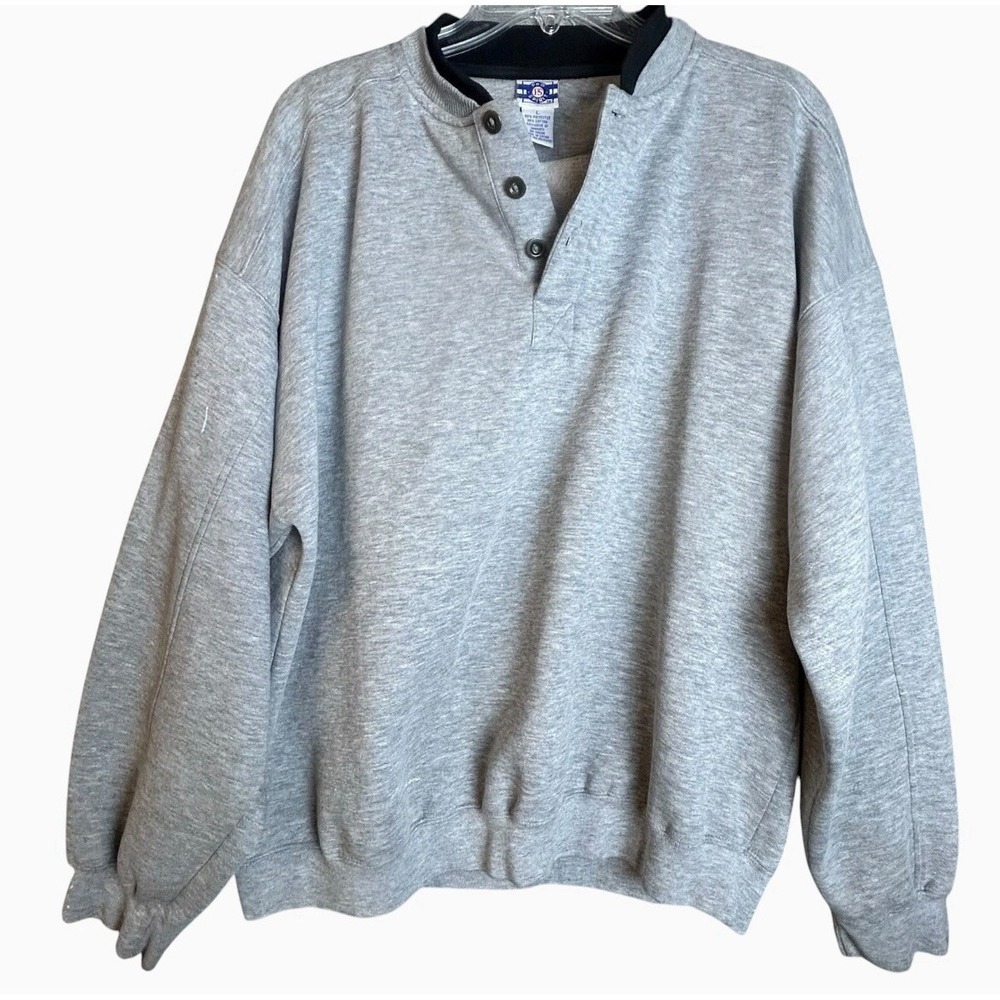 90s Pro Spirit Vintage Blank Gray Sweatshirt Henley Size Large Baggy & Comfy